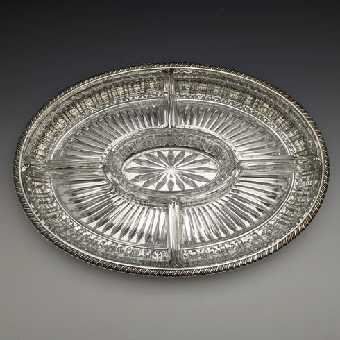 英國復古鍍銀畫廊托盤帶玻璃內膽寬度 31 厘米 1717 克